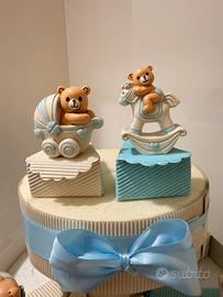 Bomboniere nascita/battesimo celesti con orsetti