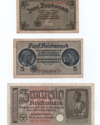 Germania  - lotto di 3 banconote  reich 1940-44