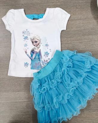 Set Frozen con maglietta bianca e gonna a tutù blu