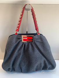 Fendi borsa in lana grigio