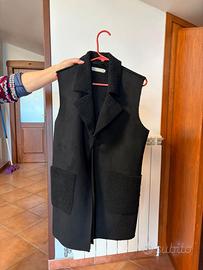 Gilet lungo donna nero effetto montone