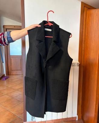Gilet lungo donna nero effetto montone