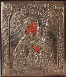 Icona Sacra Madonna Col Bambino in Argento 925