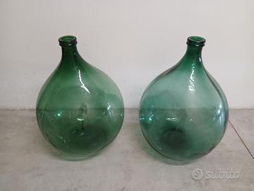 2 damigiane in vetro verde
