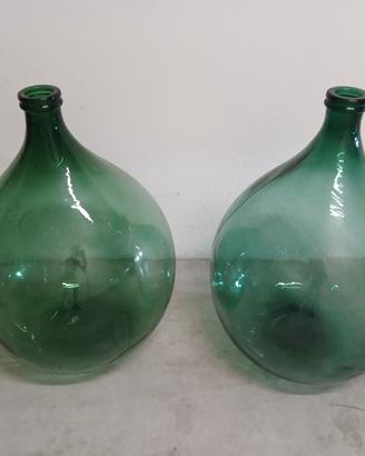 2 damigiane in vetro verde