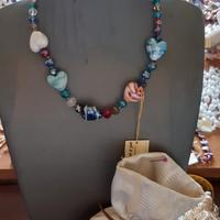 Collana e orecchini in vetro di Murano nuovi