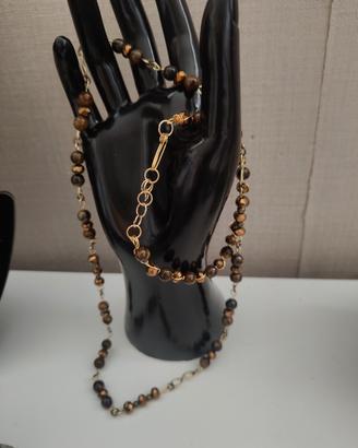 collana+bracciale agata  cristalli, ottone 