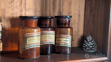 Set 3 barattoli da farmacia in vetro ambrato 