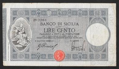 Banconota lire 100 del Banco di Sicilia del 1915