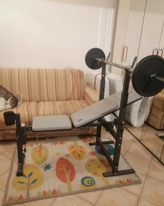 panca professionale con bilancere e pesi