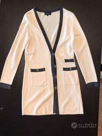 Twin set bianco/grigio, pura lana Luisa Spagnoli