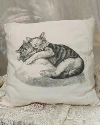 Cuscino arredo con stampa di gatti, nuovo, vintage