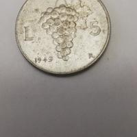 Moneta Italiana da 5 lire, uva-testa