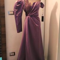 Splendido Abito da Sera Malva in Raso Duchesse con