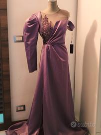 Splendido Abito da Sera Malva in Raso Duchesse con