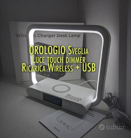 Orologio Luce da comodino ricarica wireless + USB