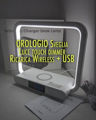 Orologio Luce da comodino ricarica wireless + USB