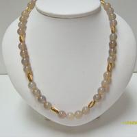 Collana/Girocollo oro 14kt e quarzo grigio/rosa
