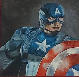 Quadro con Capitan America dipinto a olio su tela.