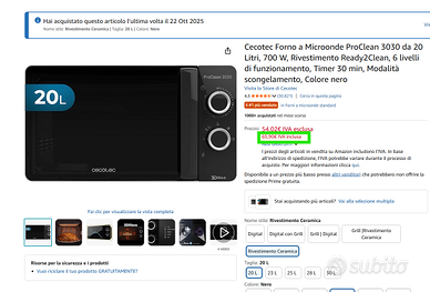 Microonde 20 L mai utilizzato
