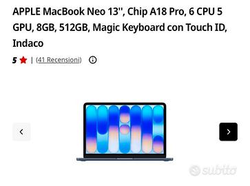 Macbook neo 512Gb 8 Ram