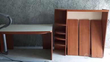 scrivania con penisola estraibile libreria 3 ripia