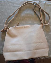 Borsa a tracolla, trapezoidale, color panna