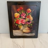 quadro vintage con stampa di fiori in vaso 47x37