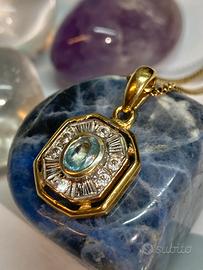 Pendente oro giallo, acquamarina e zirconi