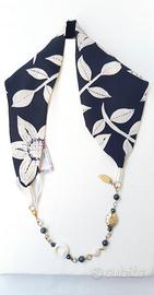 Foulard Gioiello floreale blu bianco e  dorato