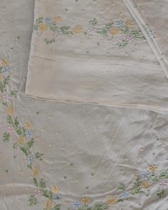 Vintage lenzuola matrimoniali lino ricamate 