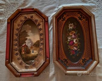 Coppia di quadretti vintage dipinti a mano
