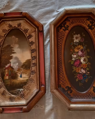 Coppia di quadretti vintage dipinti a mano