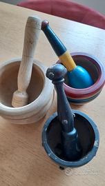 set 3 mortai in legno con pestello 