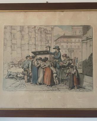 Stampa Lanterna Magica Piazza di Pietra Roma 1831
