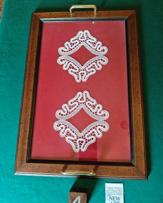 Vassoio artigianale in legno, vetro e metallo