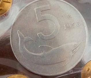 Moneta 5 Lire Delfino 1956 Periziata SPL