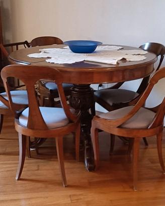 Tavolo da pranzo in radica di noce + 6 sedie