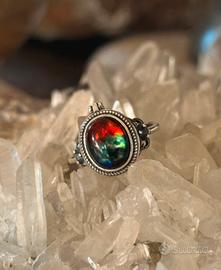 Anello in ammonite regolabile argento 925s