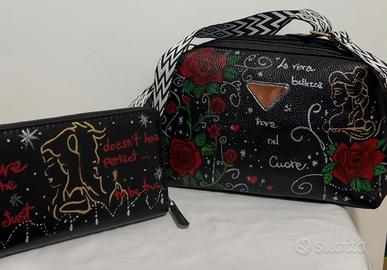 Borsa e portafoglio dipinti a mano