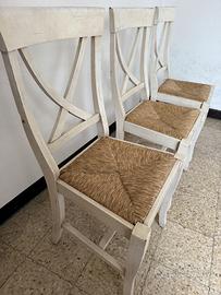 Set 3 Sedie in Legno e Juta