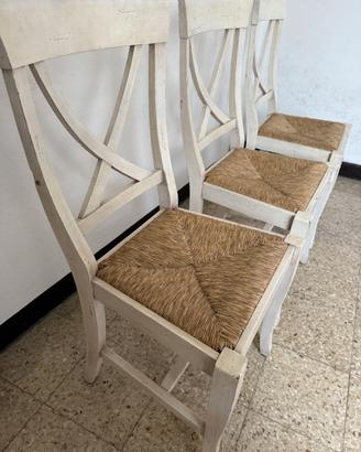 Set 3 Sedie in Legno e Juta