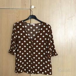 Blusa NUOVA marrone pois bianchi viscosa Camaieu