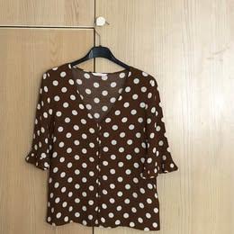Blusa NUOVA marrone pois bianchi viscosa Camaieu