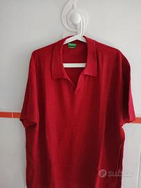 Polo Benetton colore borgogna cotone lino