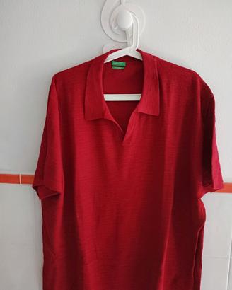 Polo Benetton colore borgogna cotone lino