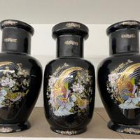 SET 3 VASI CINESI IN CERAMICA BLU NOTTE DECORATI