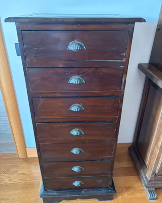 Settimino in legno massello noce scuro arte povera