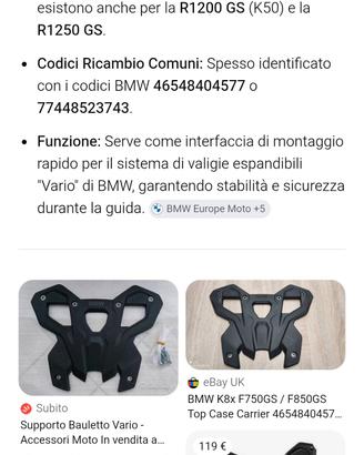 Piastra BMW per attacco bauletto Vario