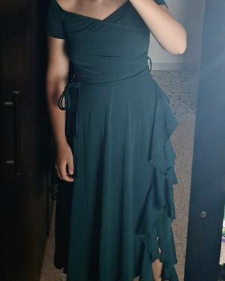 Abito elegante verde lungo maniche corte nuovo